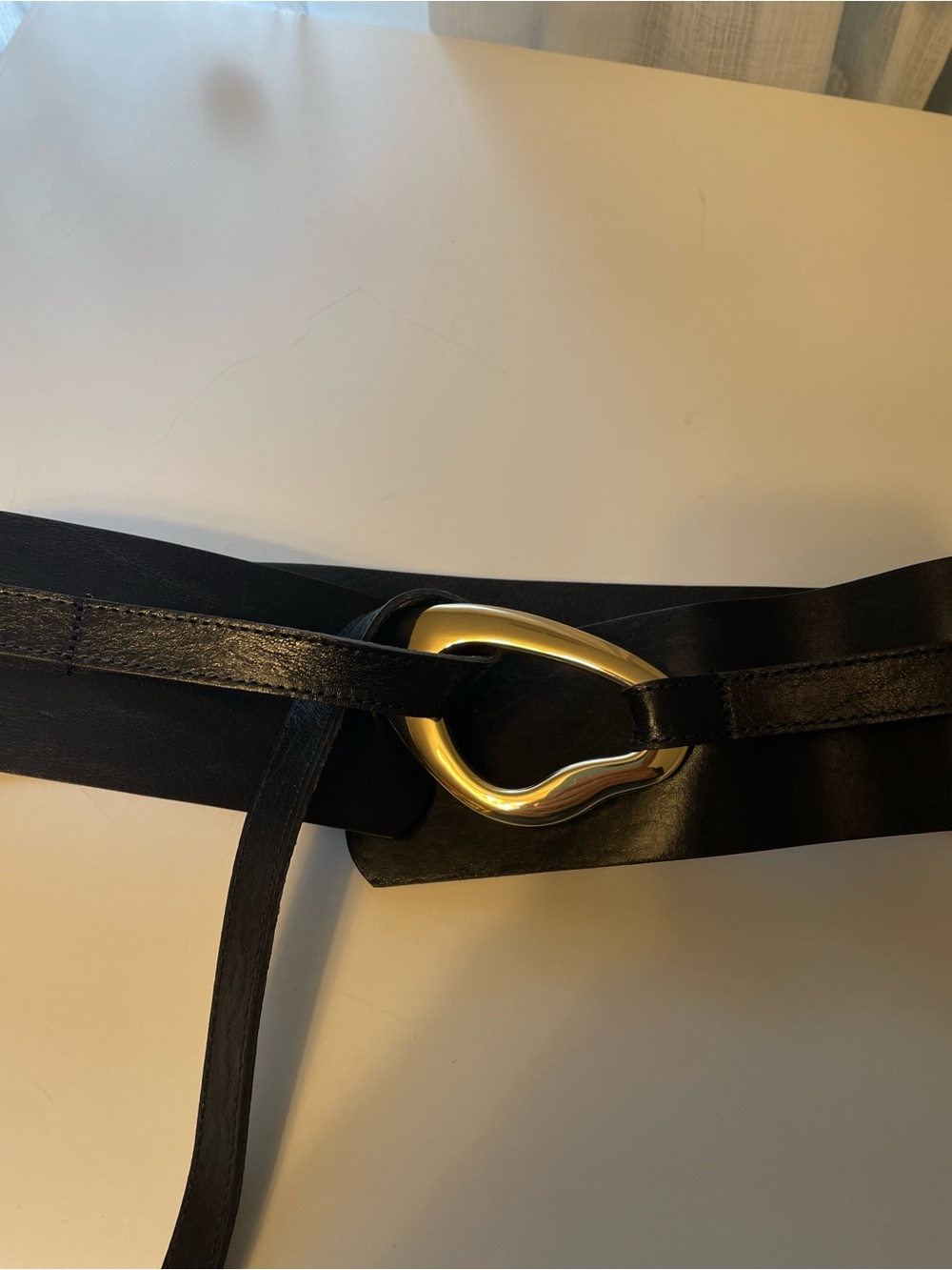 Zara Black Wide Waist Belt with Gold Twisted Loop Buckle